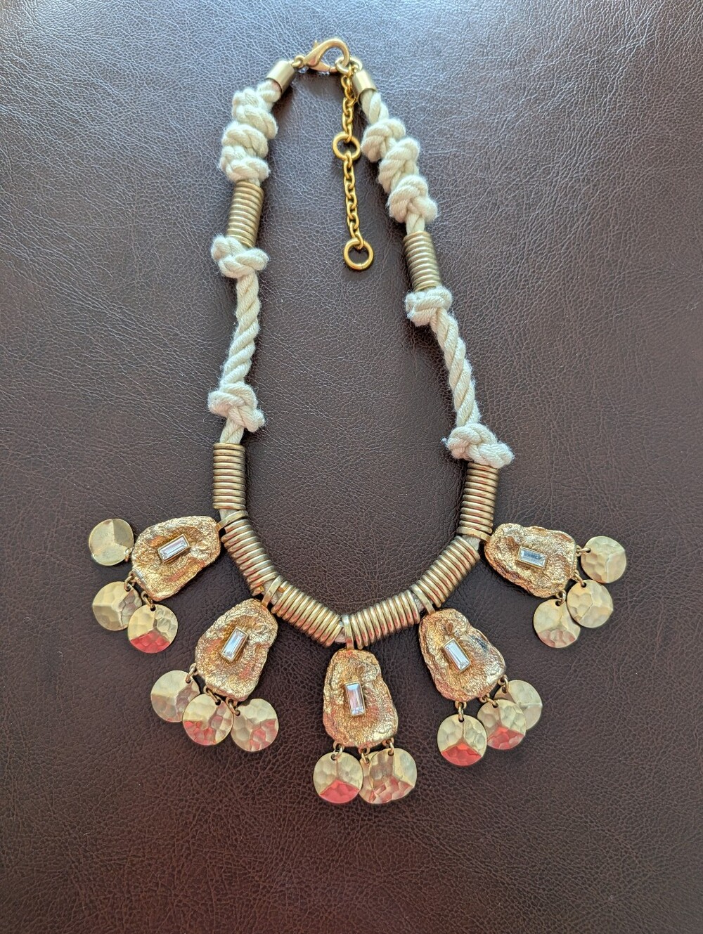 Gold Statement Rope Necklace with Gold & CZ Drops.  Lovely Piece And Very Unique
